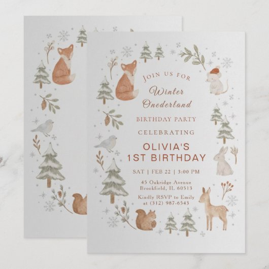 Winter ONEderland 1st Birthday Invitation Editable Kaart (Voorkant / Achterkant)