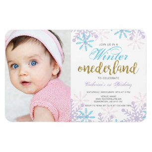 Winter Onederland 1st Birthday met foto sneeuw Magneet