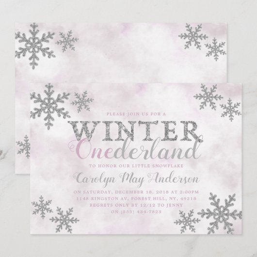 Winter ONEderland 1st Birthday Party Kaart (Voorkant / Achterkant)