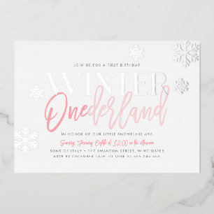 Winter ONEderland 1st Birthday Pink Silver Folie Uitnodiging
