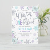 Winter ONEderland 1st Birthday Silver Lila Paars Kaart (Staand voorkant)