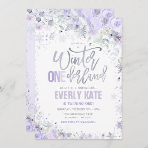 Winter ONEderland 1st Birthday Silver Lila Paars Kaart