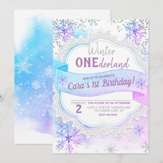 Winter ONEderland 1st Birthday Uitnodiging (Voorkant / Achterkant)