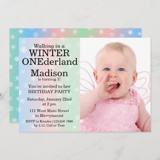 Winter Onederland Aangepaste uitnodiging tot geboo (Voorkant / Achterkant)