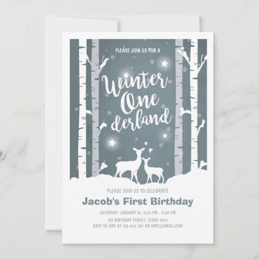 Winter Onederland anniversaire invitation Deer Bir (Devant)