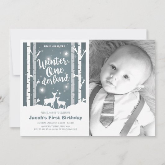 Winter Onederland anniversaire invitation Deer Bir (Devant)