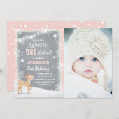 Winter Onederland anniversaire invitation Mint ros (Devant / Derrière)