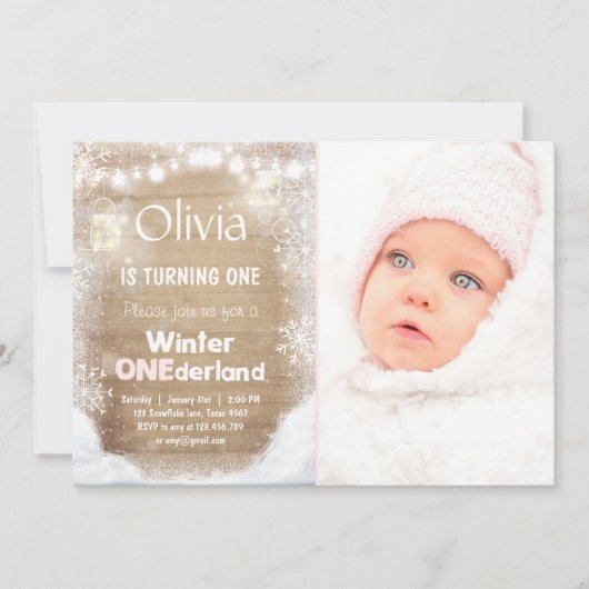 Winter Onederland anniversaire invitation Neige ro (Devant)
