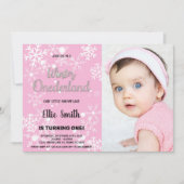 Winter Onederland Anniversaire Invitations Pink Ph (Devant)