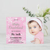 Winter Onederland Anniversaire Invitations Pink Ph (Debout devant)