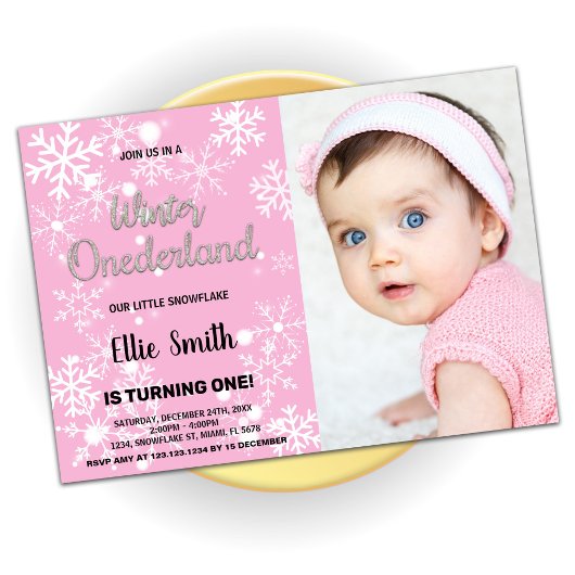 Winter Onederland Anniversaire Invitations Pink Ph