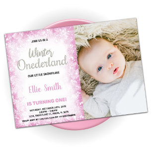 Winter Onederland Anniversaire Invitations Pink Ph
