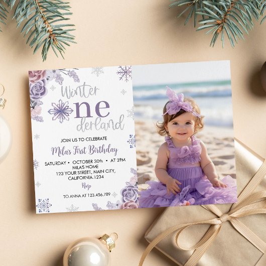 Winter Onederland Anniversaire Photo Invitation