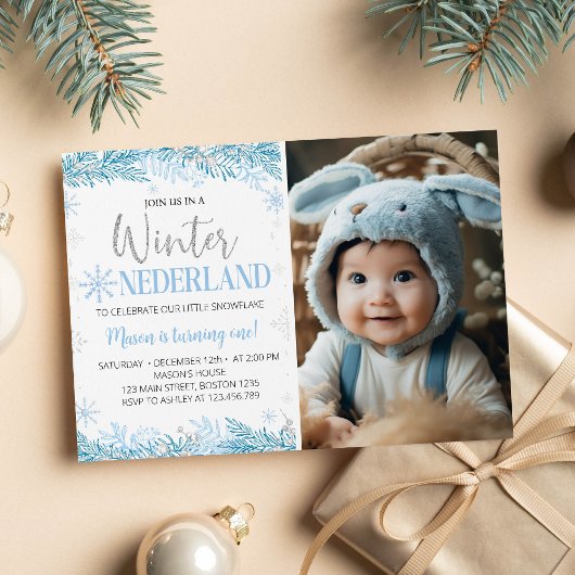 Winter Onederland Anniversaire Photo Invitation
