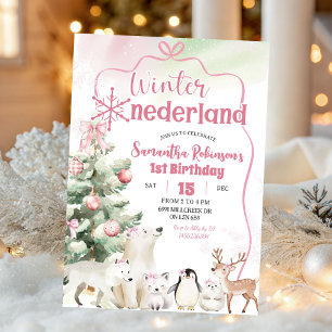Winter Onederland Arctisch Dieren Meisje 1e Verjaa Kaart