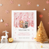 Winter Onederland Bear Pink First Welcome Sign Poster