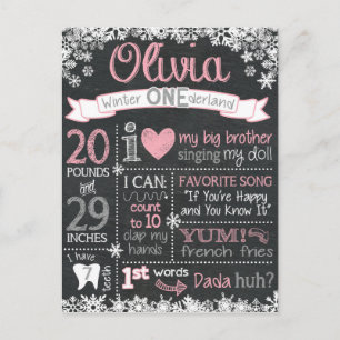 Winter ONEderland Birthday Chalkboard Briefkaart