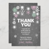 Winter ONEderland Birthday Dank u wel roze kaart (Voorkant / Achterkant)