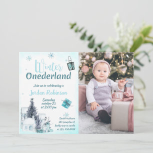 Winter Onederland Birthday Invitation Boy Kaart