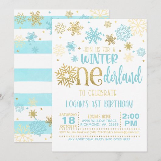 Winter ONEderland Birthday Invitation - Boy - WB Kaart (Voorkant / Achterkant)