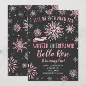 Winter ONEderland Birthday Invitation roze Silver Kaart (Voorkant / Achterkant)