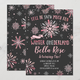 Winter ONEderland Birthday Invitation roze Silver Kaart
