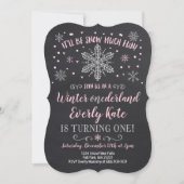 Winter ONEderland Birthday Invitation roze Silver Kaart (Voorkant)
