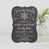 Winter ONEderland Birthday Invitation roze Silver Kaart (Staand voorkant)