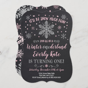 Winter ONEderland Birthday Invitation roze Silver Kaart