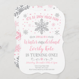 Winter ONEderland Birthday Invitation roze Silver Kaart