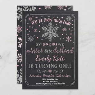 Winter ONEderland Birthday Invitation roze Silver Kaart