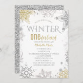 Winter Onederland Birthday Silver Gold Snowflake I Kaart (Voorkant / Achterkant)
