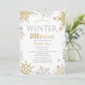 Winter Onederland Birthday Silver Gold Snowflake Kaart (Staand voorkant)