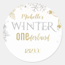 Winter Onederland Birthday Silver Gold Snowflake Ronde Sticker