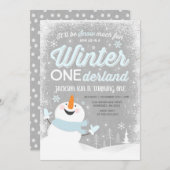 Winter ONEderland Birthday Uitnodiging Snowman Blu (Voorkant / Achterkant)