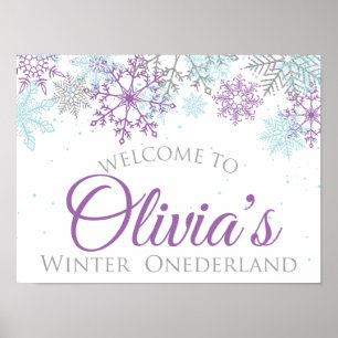 Winter Onederland Birthday Welkomstteken Paars Poster