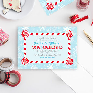 Winter ONEderland Blauw Rood Candy Cane Verjaardag Kaart