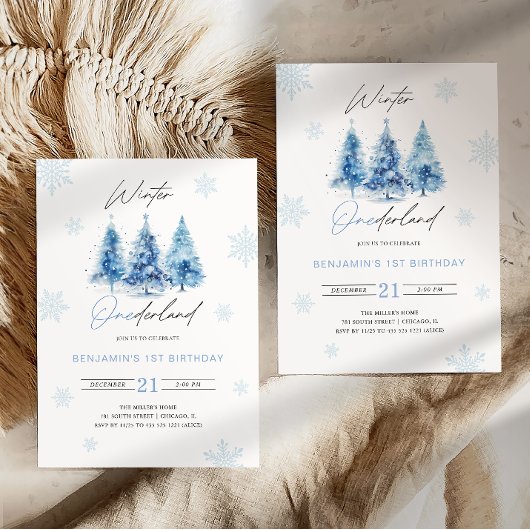 Winter Onederland Blue 1er Anniversaire Invitation