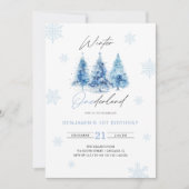 Winter Onederland Blue 1er Anniversaire Invitation (Devant)