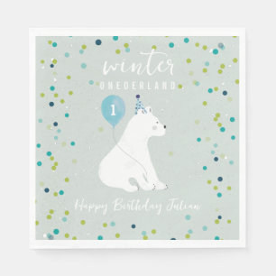 Winter Onederland Blue Birthday Balloon Polar Beer Servet