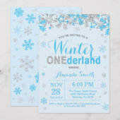 Winter Onederland Blue en Silver Boy 1st Birthday Kaart (Voorkant / Achterkant)