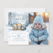 Winter Onederland Blue First Bday Photo Invitation (Voorkant)