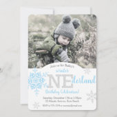 Winter ONEderland Blue Silver Glitter 1st Birthday Kaart (Voorkant)