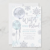 Winter Onederland Blue Silver Snowflake Birthday Kaart (Voorkant)