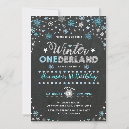 Winter ONEderland Blue Silver Snowflakes Verjaarda Kaart (Voorkant)