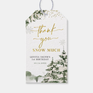 Winter Onederland Bos Eerste Verjaardag Dank u Cadeaulabel