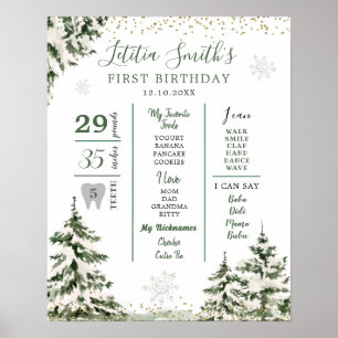 Winter Onederland Bos Eerste Verjaardag Milestone Poster