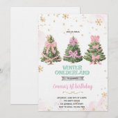 Winter Onederland bow tree invitation (Devant / Derrière)