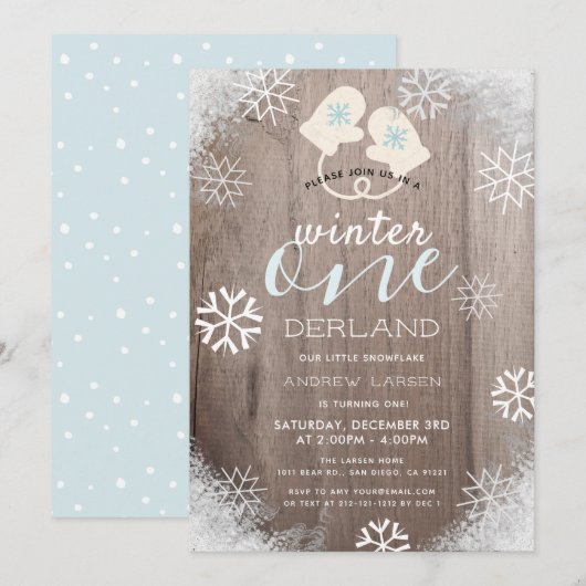 Winter Onederland Boy 1er anniversaire Invitation (Devant / Derrière)