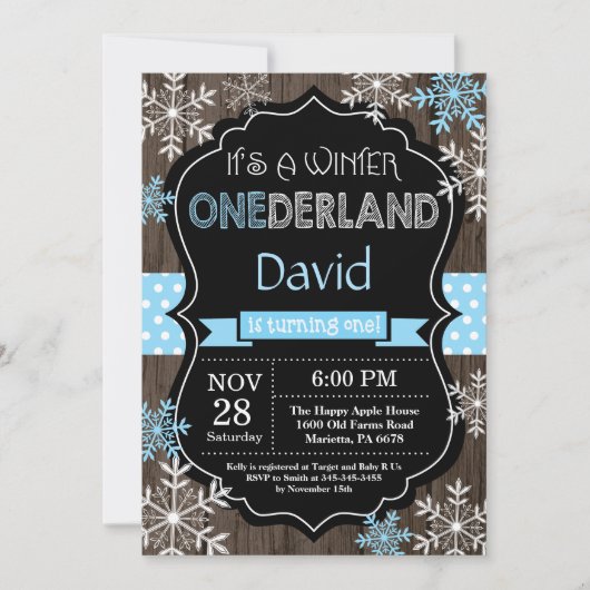Winter Onederland Boy 1er Anniversaire Invitation (Devant)